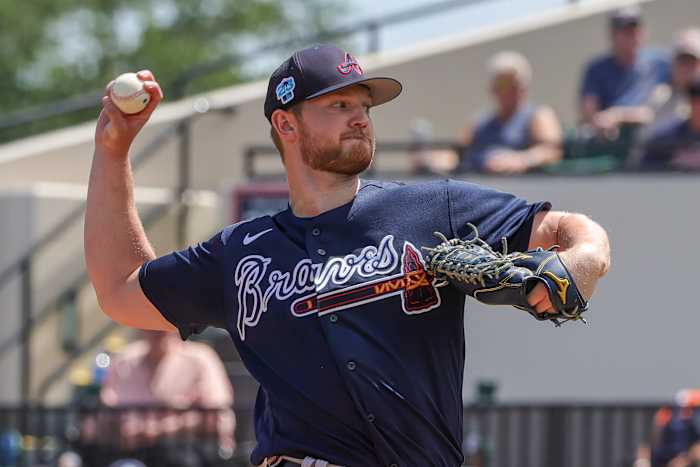 Mar 22, 2023; Lakeland, Florida, USA; Atlanta Braves starting pitcher Mike Soroka (40) throws a pitch during the first inning against the Detroit Tigers at Publix Field at Joker Marchant Stadium. Mandatory Credit: Mike Watters-USA TODAY Sports